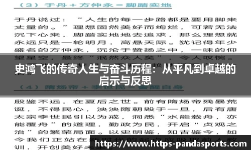 史鸿飞的传奇人生与奋斗历程：从平凡到卓越的启示与反思